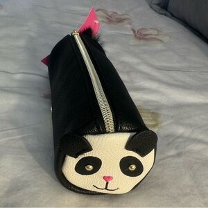 Betsy Johnson cute panda pencil case with furry Pom Pom NWT